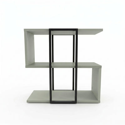 Homia Stepped Side Table with Open Shelves – Living Room End Table – Ash Green