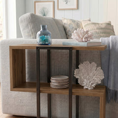 Homia Stepped Side Table with Open Shelves – Living Room End Table – Deep Oud