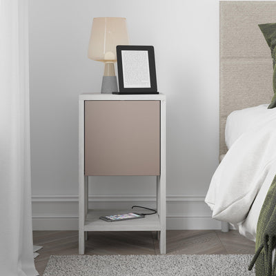 Ema Modern Bedside Table Bedroom Furniture 30cm Width in Light Mocha,Ancient White