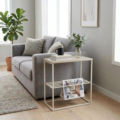 Teno Side Table with Storage Shelf in Sandstone