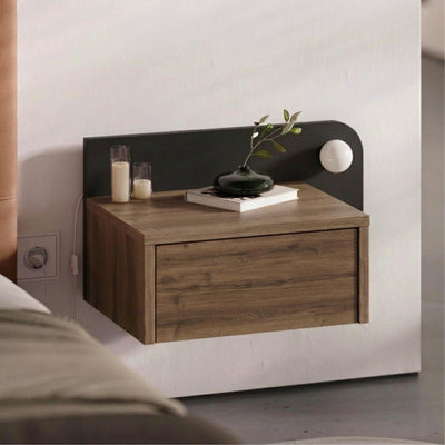 Dotta Wall Mounted Nightstand – Floating Bedside Table in Dark Oak,Black Bute