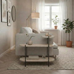 Somo 3-Tier Display Side Table – Travertine,Sandstone