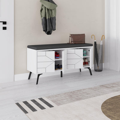 Dune Shoe Storage Bench – Modern Hallway Bench with Storage – White