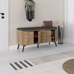 Dune Shoe Storage Bench – Modern Hallway Bench with Storage – Dark Oak