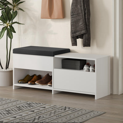 Filux Shoe Bench – Modern Hallway Bench with Storage in White