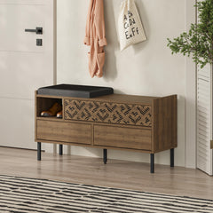 Heaton Modern Shoe Storage Bench – 3 Door Hallway Shoe Cabinet Seat – Dark Oak