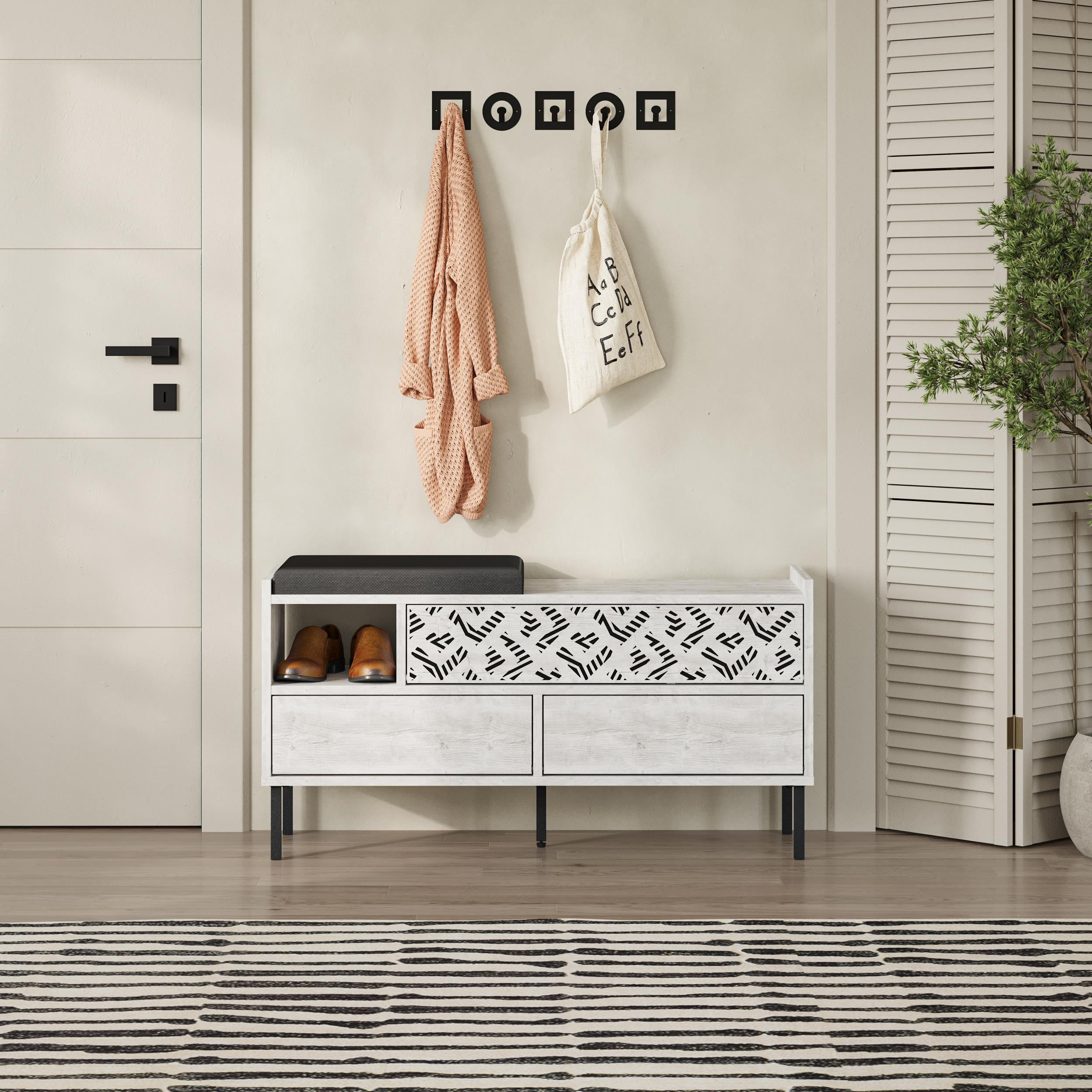 Heaton Modern Shoe Storage Bench – 3 Door Hallway Shoe Cabinet Seat