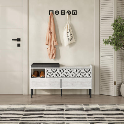 Heaton Modern Shoe Storage Bench – 3 Door Hallway Shoe Cabinet Seat in Ancient White