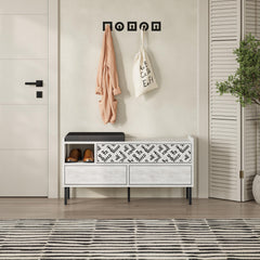 Heaton Modern Shoe Storage Bench – 3 Door Hallway Shoe Cabinet Seat – Ancient White