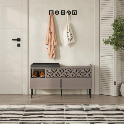 Heaton Modern Shoe Storage Bench – 3 Door Hallway Shoe Cabinet Seat in Light Mocha