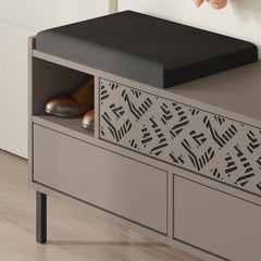 Heaton Modern Shoe Storage Bench – 3 Door Hallway Shoe Cabinet Seat – Light Mocha