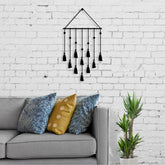 Tassel metal wall art, Texture Black, 40x45cm, styled on a living room wall
