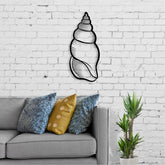 Shell metal wall art, Texture Black, 24x57.5cm, styled on a living room wall