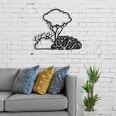 Bushes metal wall art, Texture Black, 55x46cm, styled on a living room wall