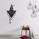 Anchor metal wall art in Texture Black hung above a sofa in a living room, 32x64cm