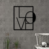 Love metal wall art in Texture Black, 42.3x45.8cm, displayed on a bedroom wall