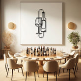 Wine Metal Wall Art (75cm) in Texture Black, hung above a dining table