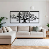 Metal Wall Art-Triptych Platanus 60 Cm in Texture Black