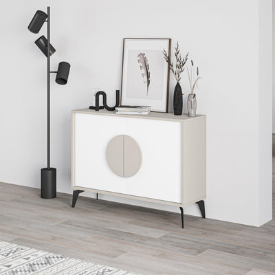 Gora Console Sideboard Display Unit – 110 cm Modern Storage Cabinet in Sandstone,White