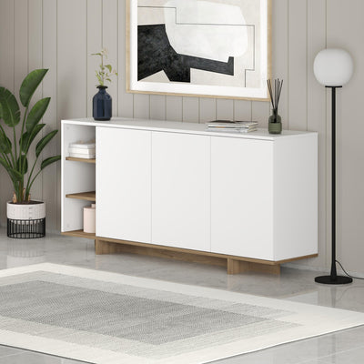 Stockton Modern Console Unit with Open Shelves in White,Natural Oak