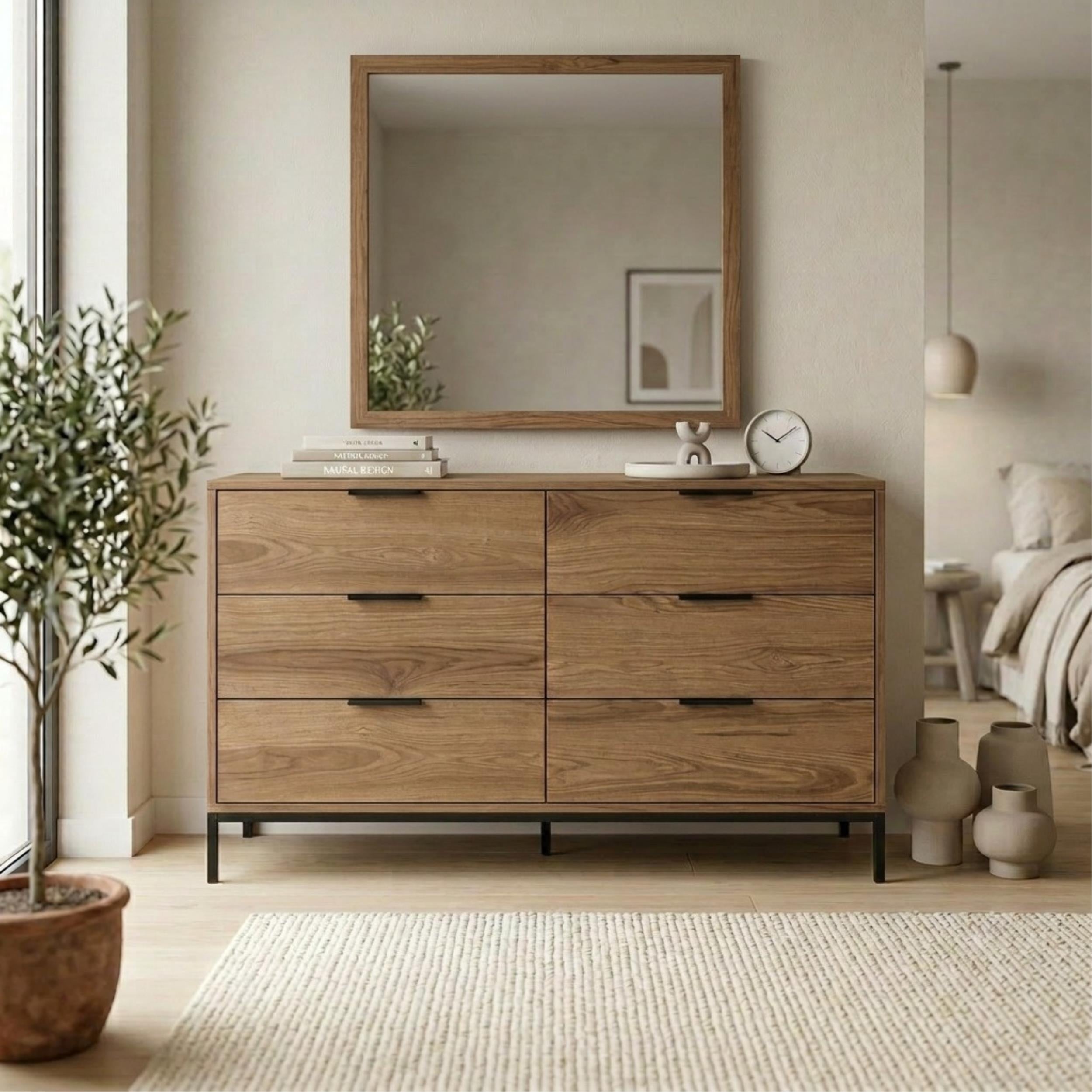 Mars 6 Drawer Wide Chest of Drawers Whiskey Oak W140 cm - Additional Image 7