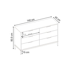 Mars 6 Drawer Wide Chest of Drawers Whiskey Oak W140 cm – dimensions (cm)