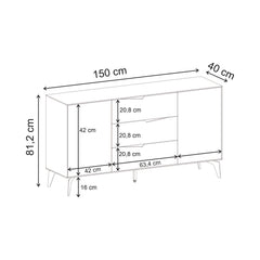 Jaden Console Sideboard 3 Drawers 2 Doors Sandstone 150 x 40 x 81.2 cm – dimensions (cm)