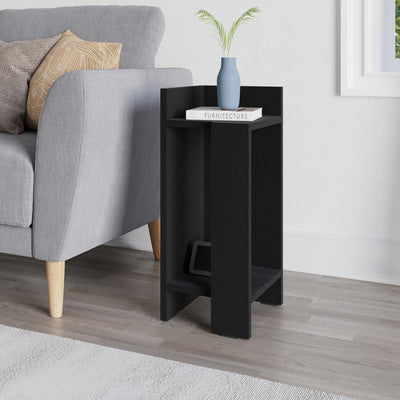 Elos Modern Bedside Table Left Module 25cm Narrow in Black Wood