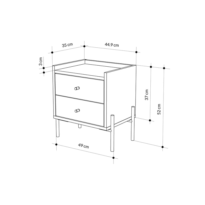 Malta Bedside Table with 2 Drawers - Additional Image 5