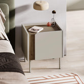 Norm Modern Bedside Table with Soft-Close Door Storage and Metal Legs in Natural Oak, Sandstone (Sandstone Metal Legs)