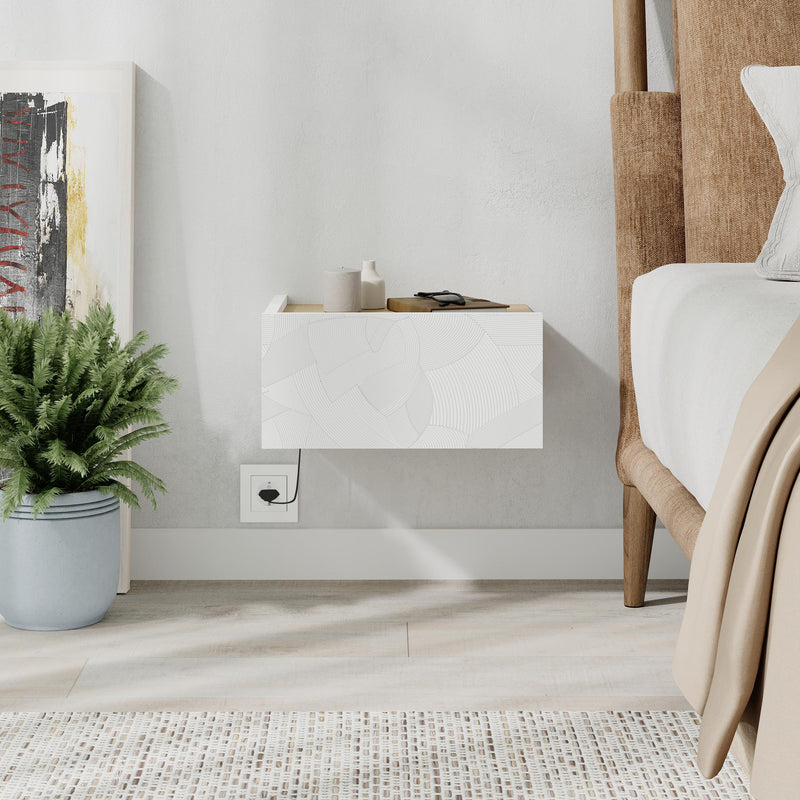 Onda Wall Mounted Nightstand with Drawer and LED