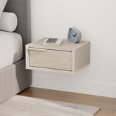 Eco Wall-Mounted Nightstand – Floating Bedside Table with Drawer in Sandstone,Sonoma Oak