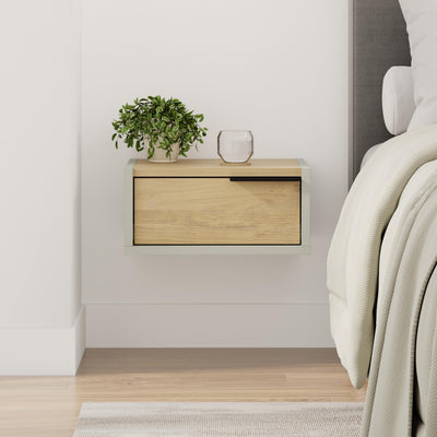 Eco Wall-Mounted Nightstand – Floating Bedside Table with Drawer in Ash Green,Sapphire Oak