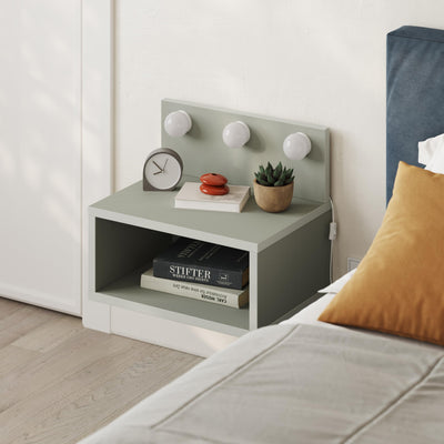 Treo Wall Mounted Nightstand with LED Lights in Ash Green