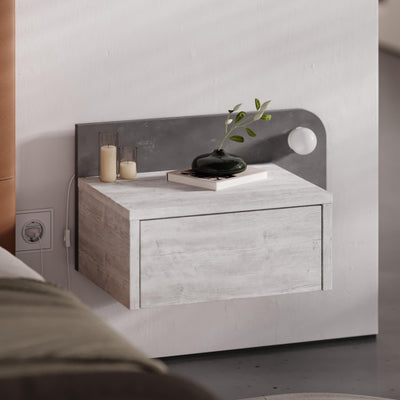 Dotta Wall Mounted Nightstand – Floating Bedside Table in Ancient White,Retro Grey