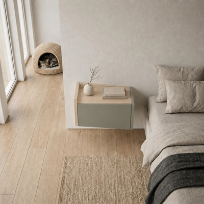 Diago Floating Bedside Table Left - styled in a bedroom setting