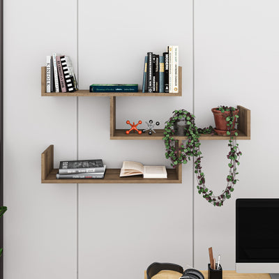 Tibet Wall Shelf Unit – 119 cm Modern Floating Bookcase in Dark Oak