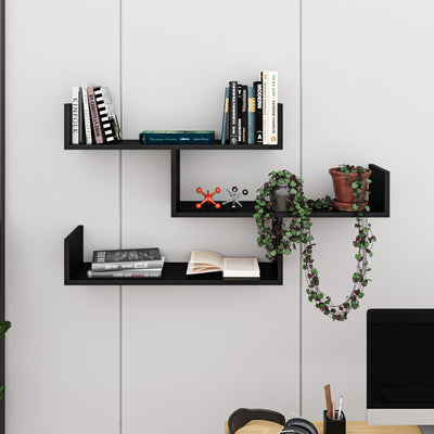 Tibet Wall Shelf Unit – 119 cm Modern Floating Bookcase in Black Bute