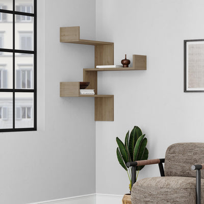 Luksa Corner Wall Mounted Modern Bookcase Display Unit Medium W 60cm in Natural Oak
