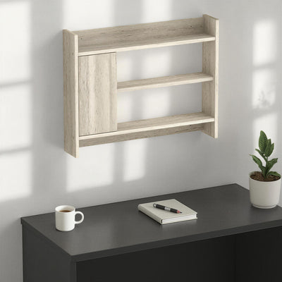 Fleet Wall Shelf – 85cm Wall-Mounted Unit with Cabinet in Travertine