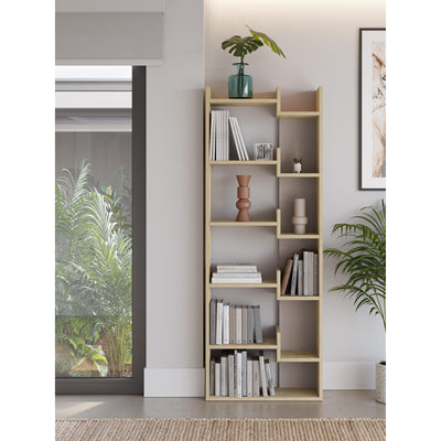 Oppa Modern Bookcase Display Unit Tall 162.4cm – Sapphire Oak,Light Mocha