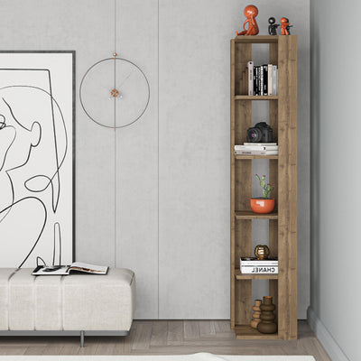 Nati Modern Corner Bookcase Display Unit Tall 161cm in Dark Oak