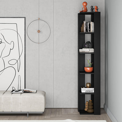 Nati Modern Corner Bookcase Display Unit Tall 161cm in Black Bute