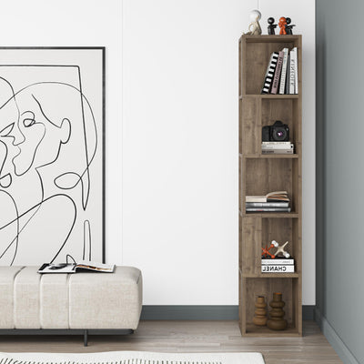 Piano Modern Corner Bookcase Display Unit Tall 158.9cm in Dark Oak