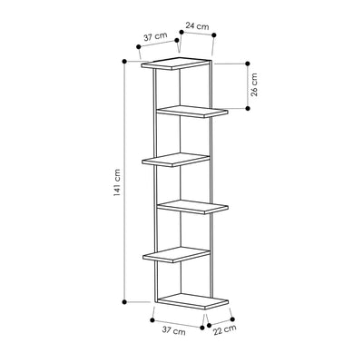 Saso 5-tier Corner Bookcase dimensions