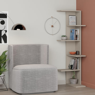 Saso 5-tier Corner Bookcase styled in a room corner