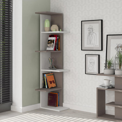 Saso 5-tier Corner Bookcase - Zigzag Corner Bookcase