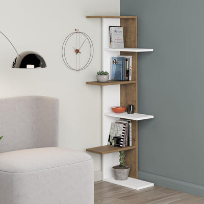 Saso 5-tier Corner Bookcase - Zigzag Corner Bookcase