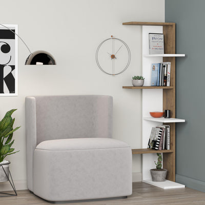 Saso 5-tier Corner Bookcase styled in a room corner