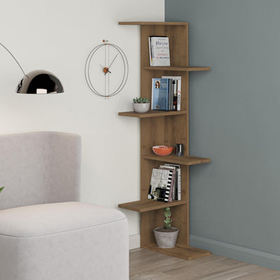 Saso 5-tier Corner Bookcase - Zigzag Corner Bookcase
